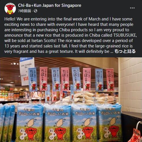 千葉県様のシンガポール向け公式facebookに記事が紹介されました
